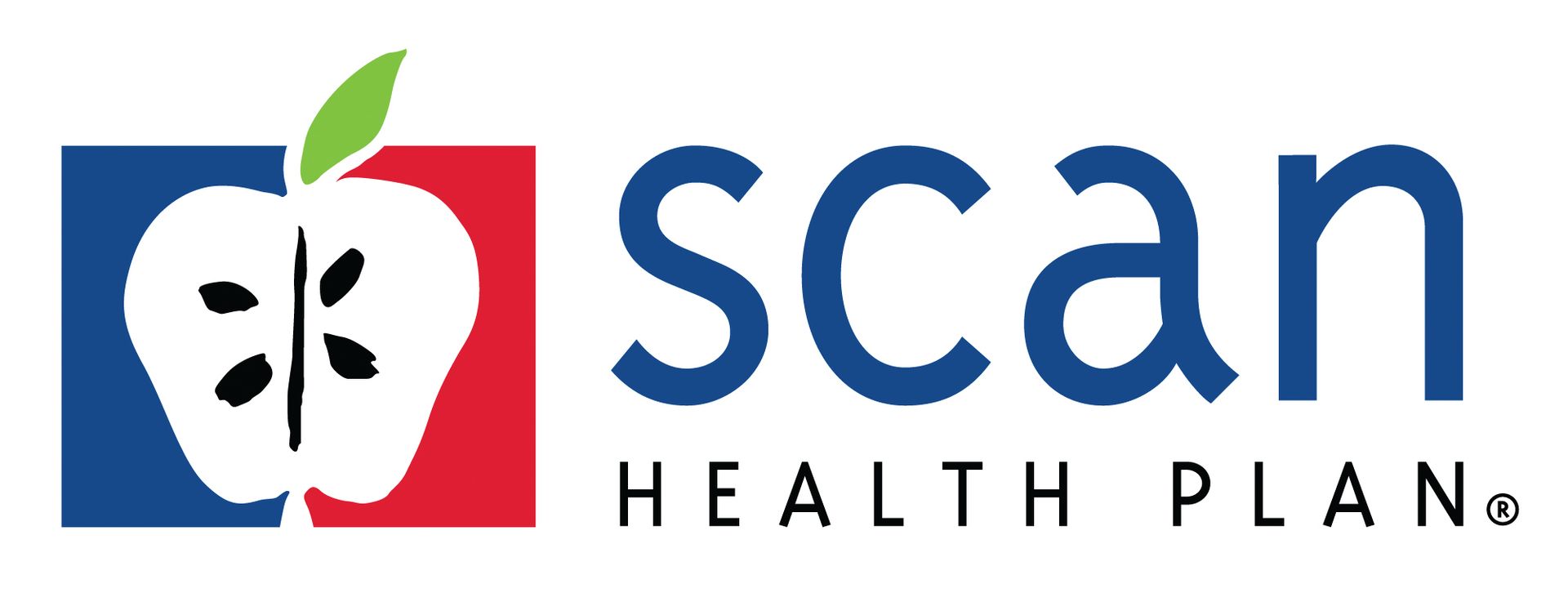 Logo of Scan Health Plan with an apple graphic and text.