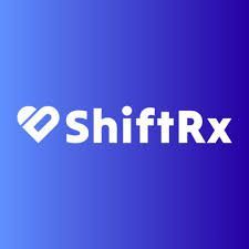 Logo for ShiftRx, featuring a heart symbol and white text on a gradient blue background.