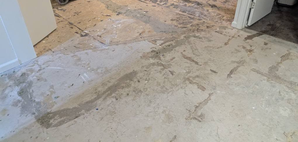 A group of construction workers are working on a concrete walkway.