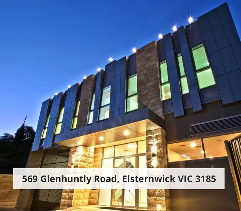 A large building with a sign that says 569 glenhuntly road elsternwick vic 3185