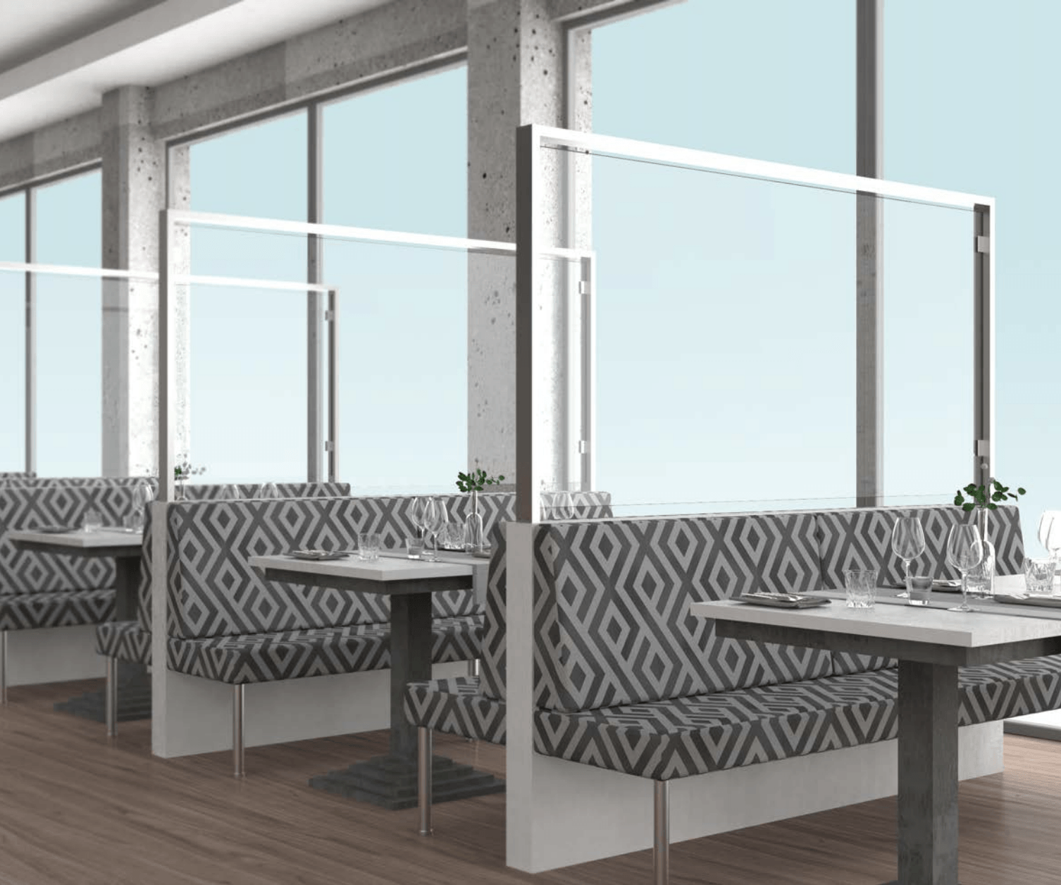 Barrières protection en verre pour restaurant