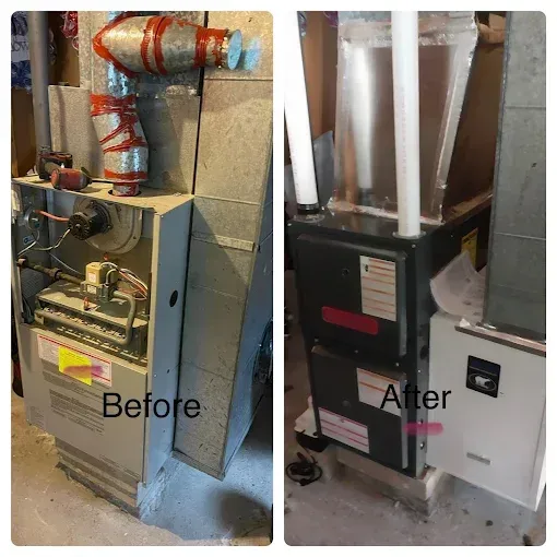 Comparison of a furnace before and after cleaning/maintenance. The 