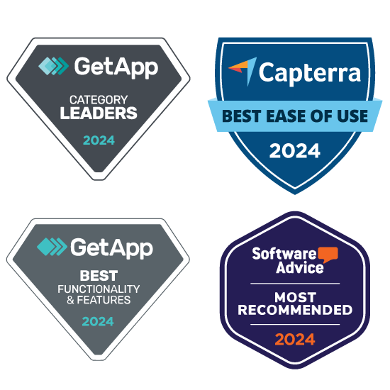 Four badges for getapp category leaders and capterra best ease of use