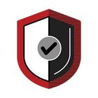 Shield with red, white, and black sections; gray circle with checkmark. Security or protection symbol.