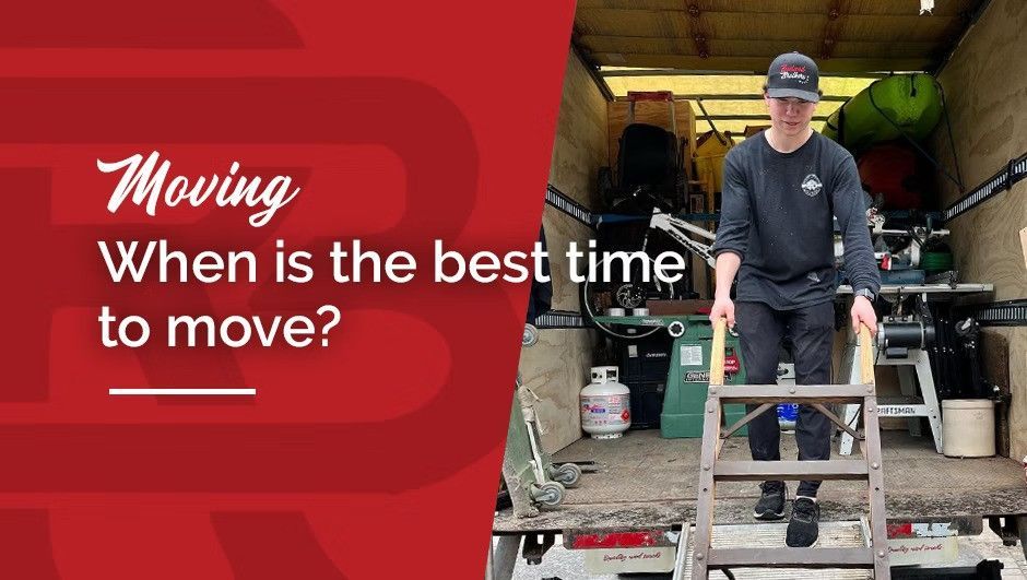 Man exiting a truck loaded with items. Text: 