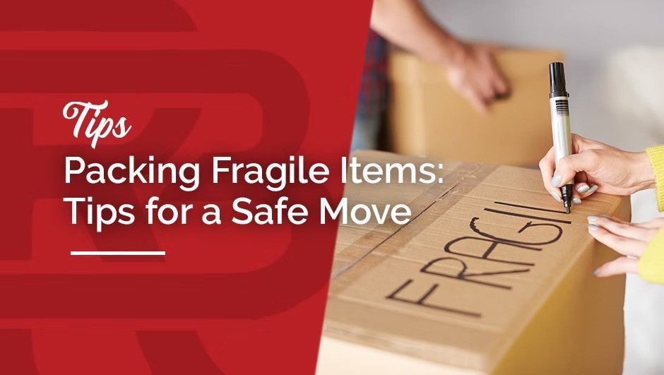 Title card for packing fragile items. A person writes 