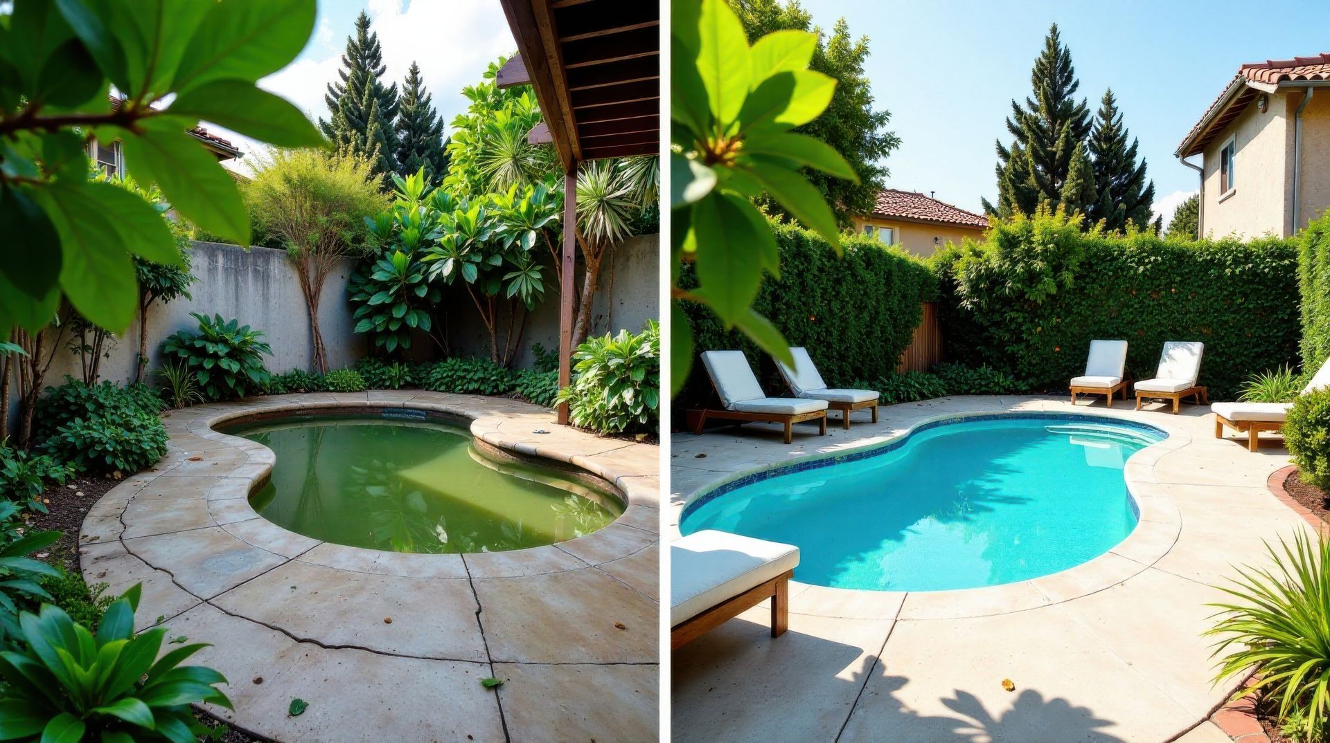 A before and after photo of a swimming pool
