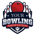 A logo featuring a red bowling ball above pins, with the text 