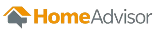 HomeAdvisor logo: orange house icon with gray speech bubble, orange text 