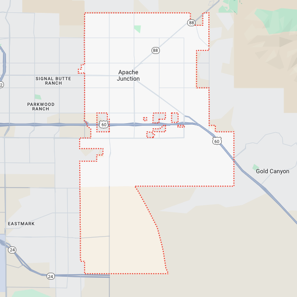 Map showcasing Chad Cox's real estate listings boundaries in Apache Junction.