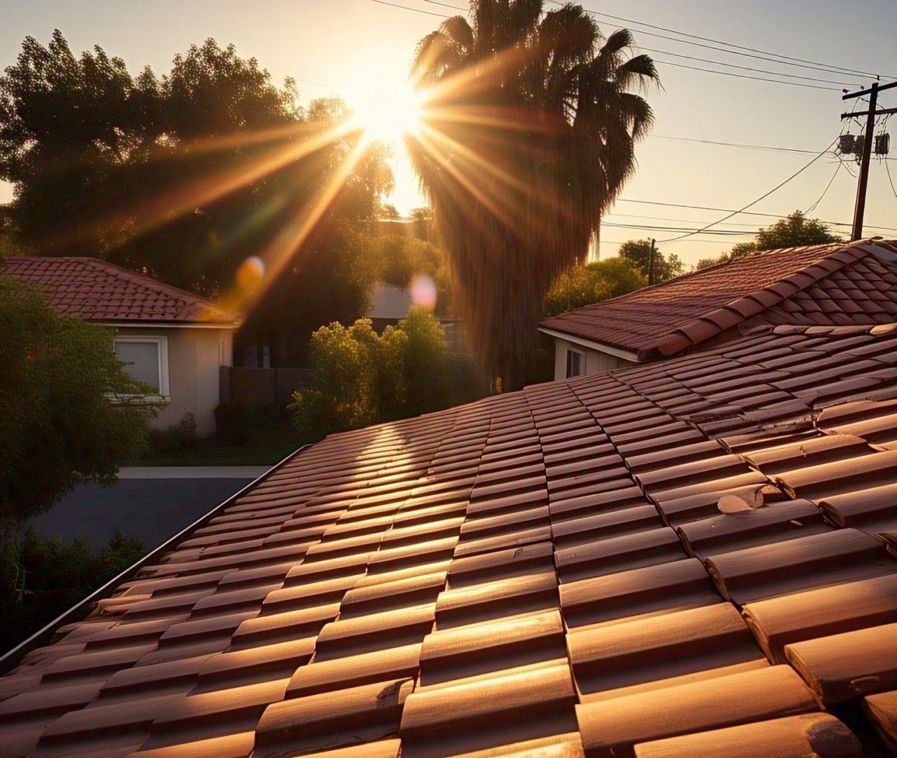 Sunlight reflecting off roof tiles