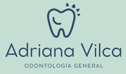 Logotipo para Adriana Vilca, odontología general: Icono de diente azul encima del nombre