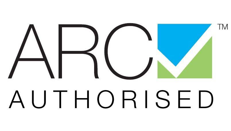 ARC AUTHORISED logo: black text with blue and green checkmark.
