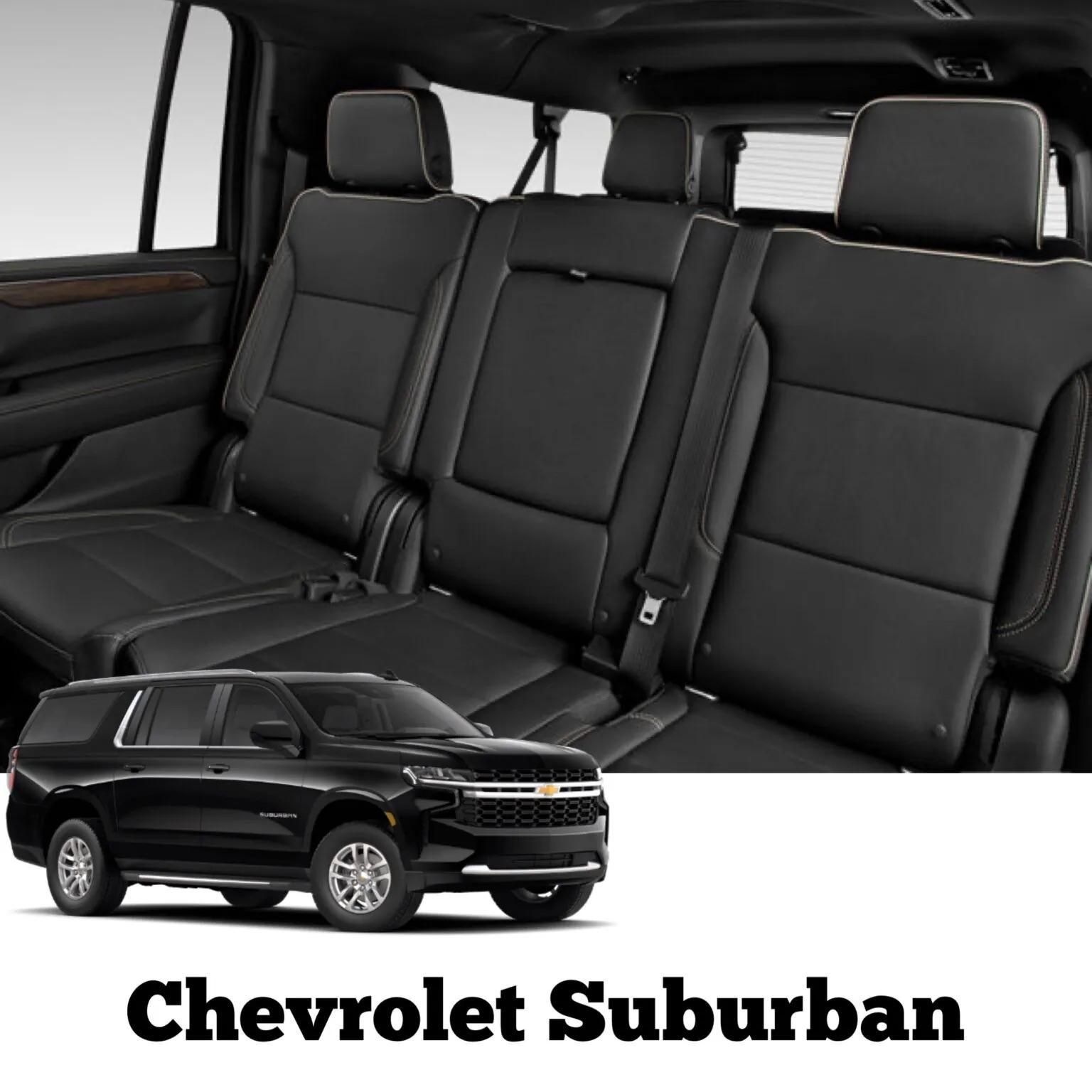 Black Chevrolet Suburban with black leather interior.