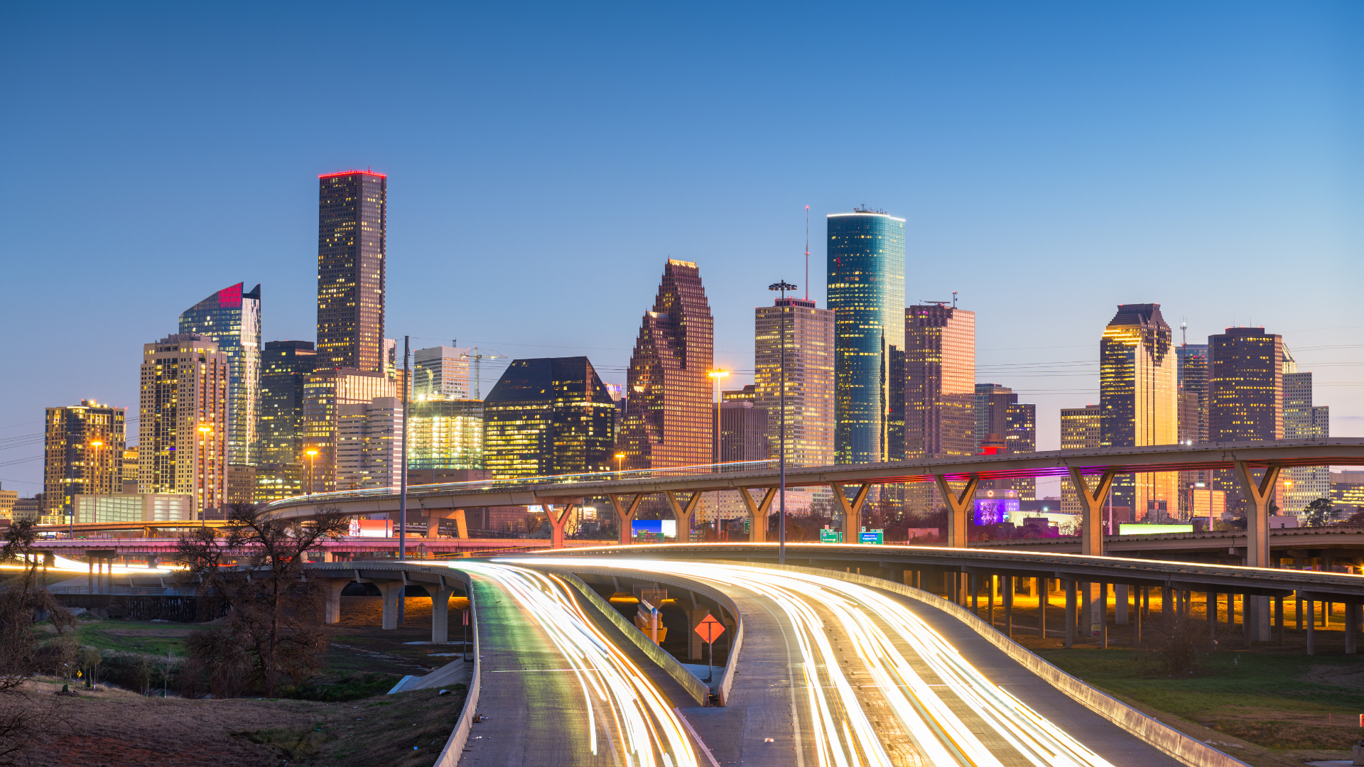 Houston downtown skyline at dusk