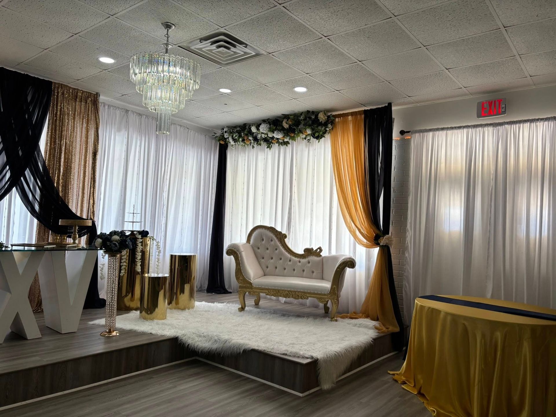 There is a couch in the middle of the room.