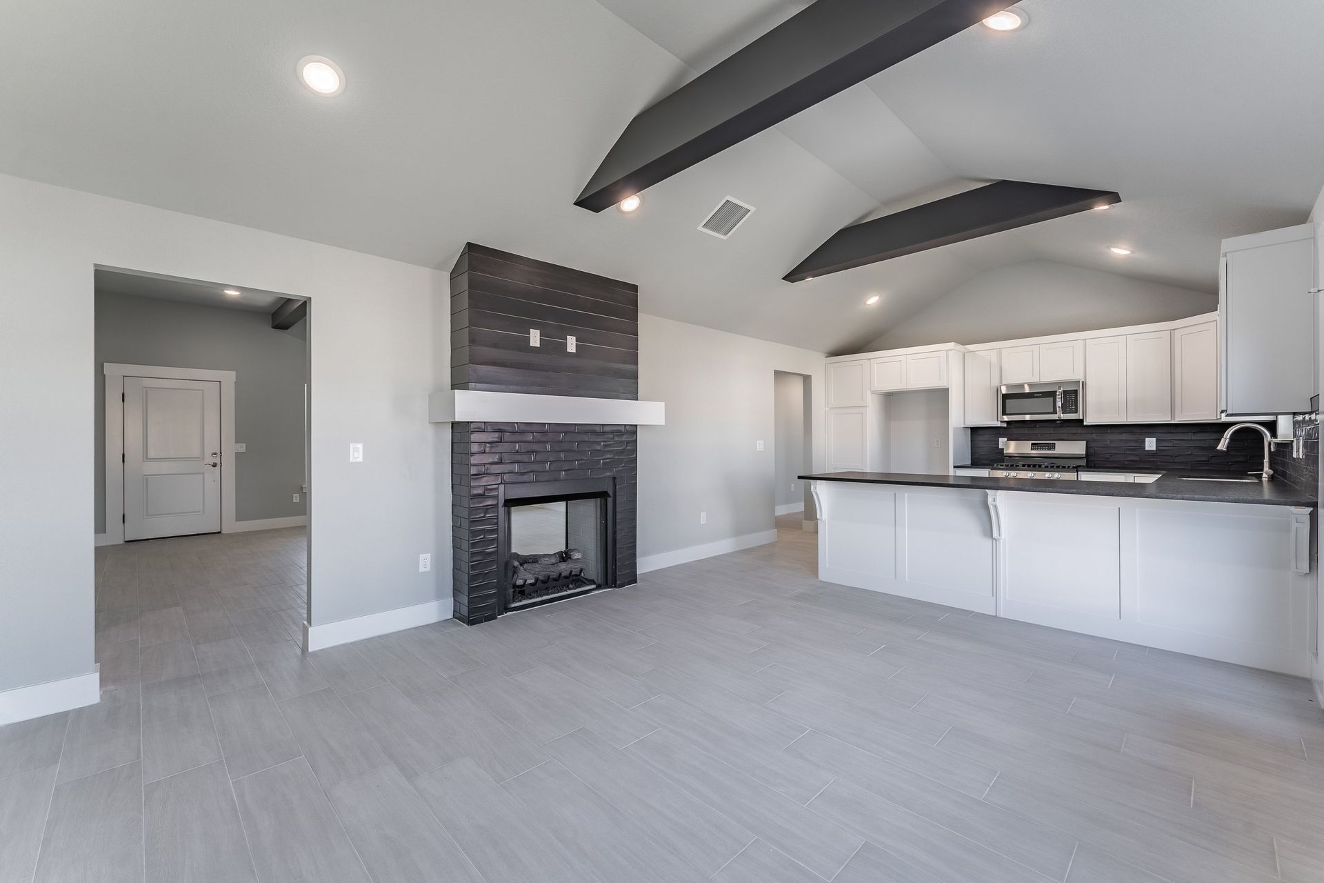 Fire Place Living Room Grey Off White House Home New Vision Real Estate NWA Arkansas