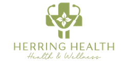 A logo for herring health and wellness with a cross and a flower.