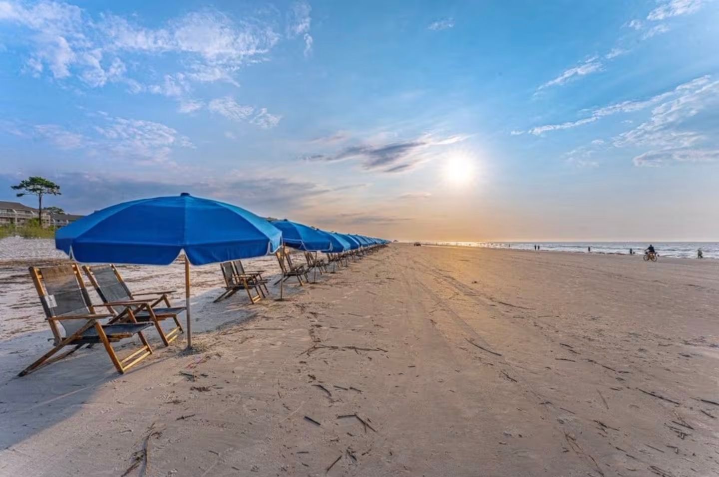 Beach chairs and umbrella on Coligny Beach at Hilton Head Island, South Carolina.