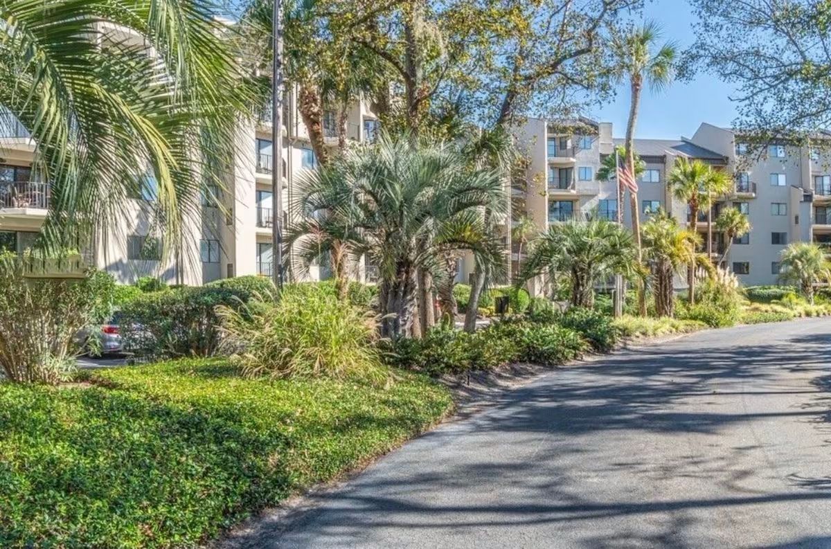 Beautiful tree-lined streets of your vacation rental complex.
