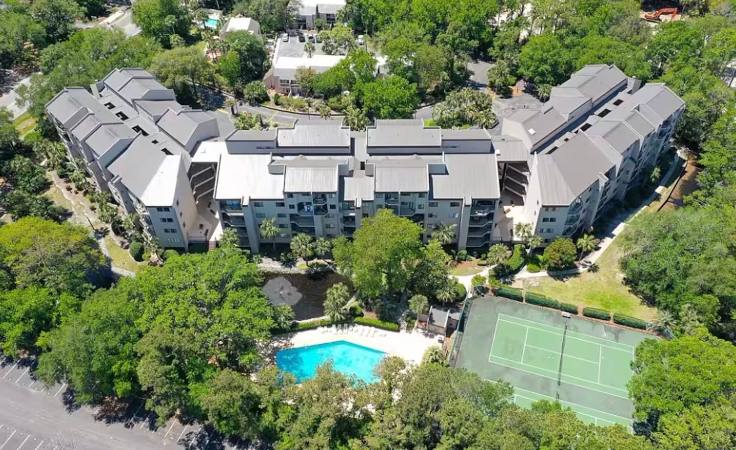 Overhead view of 10 South Forest Beach Drive complex in Hilton Head Island, SC.