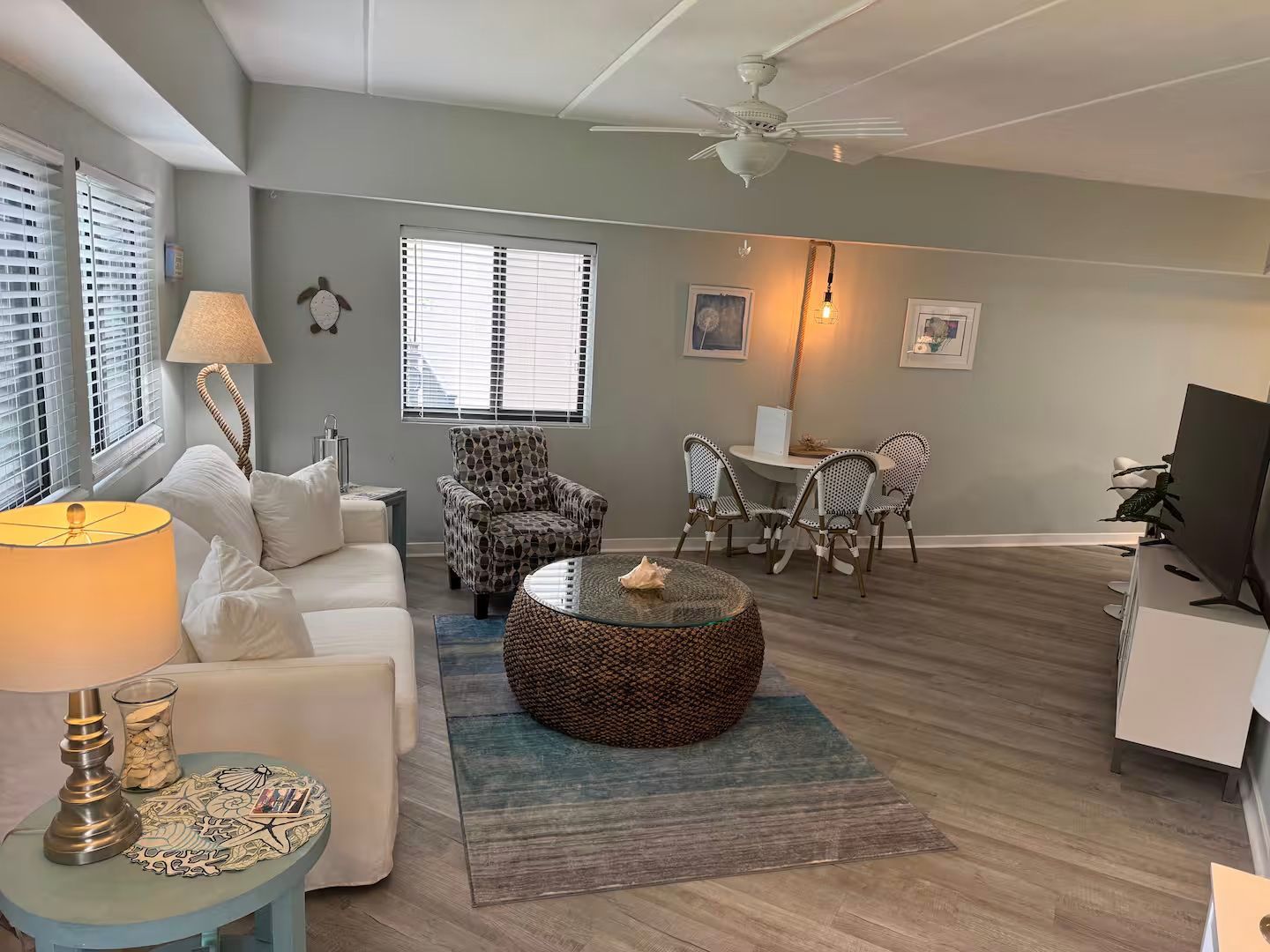 Relaxing in a comfortable living room rewards a fun day of golf or tennis.