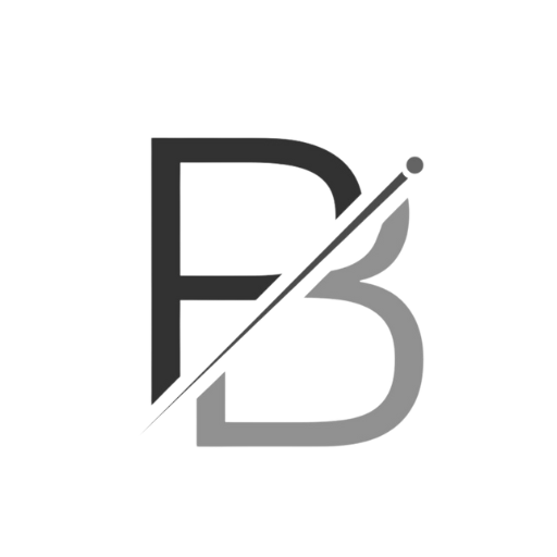 The letter b is cut in half and has a needle in it.