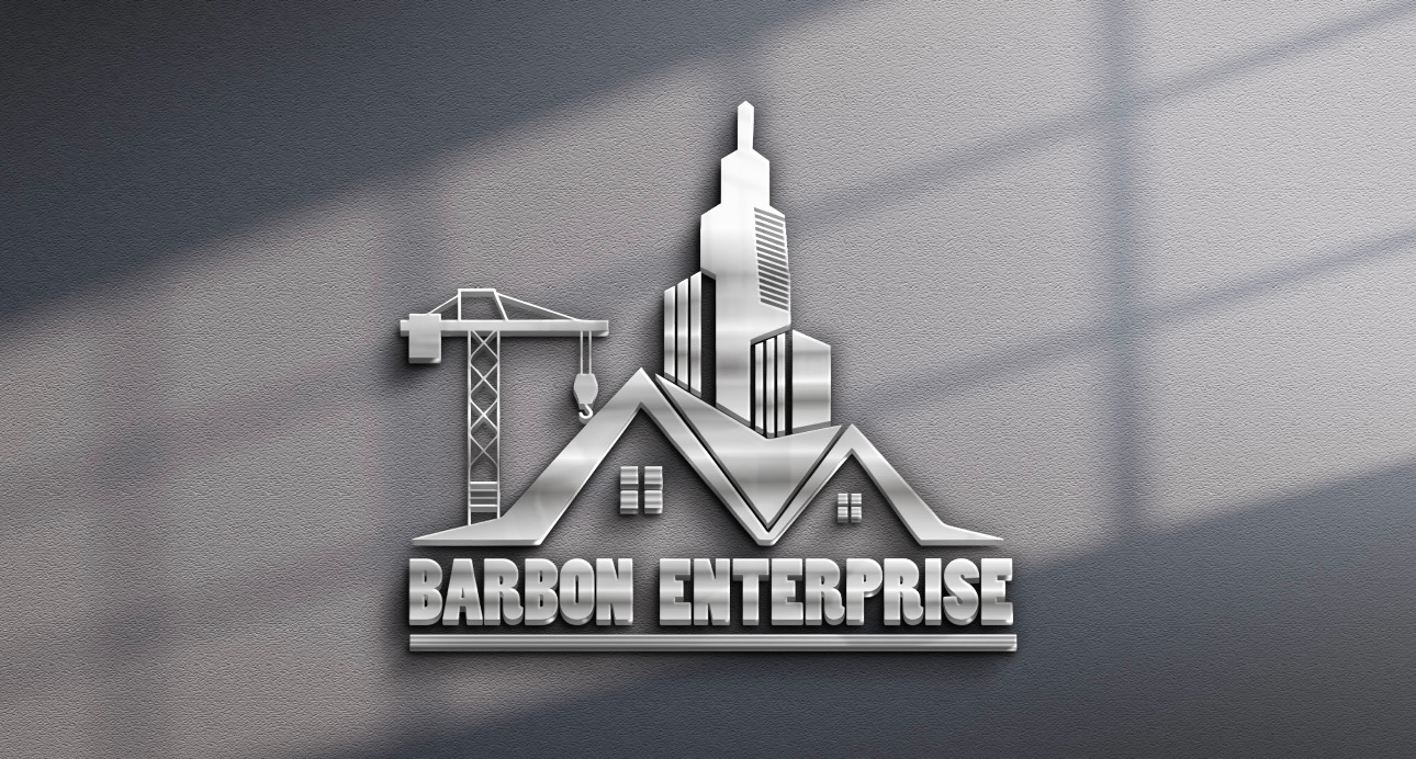 A logo for barbon enterprise with a silver letter b in a circle.