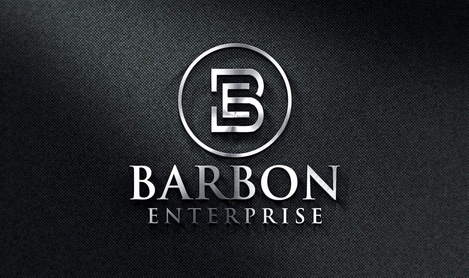 The logo for barbon enterprise is on a black background