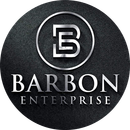 The logo for barbon enterprise is a silver letter b in a circle.