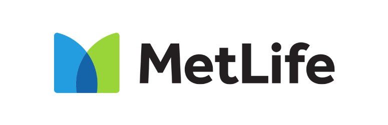 A metlife logo with a blue and green m on a white background.
