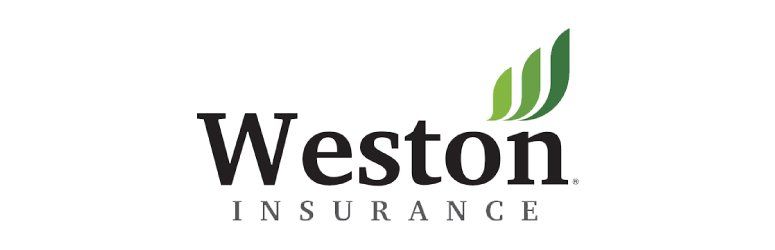 The weston insurance logo has a green leaf on it.