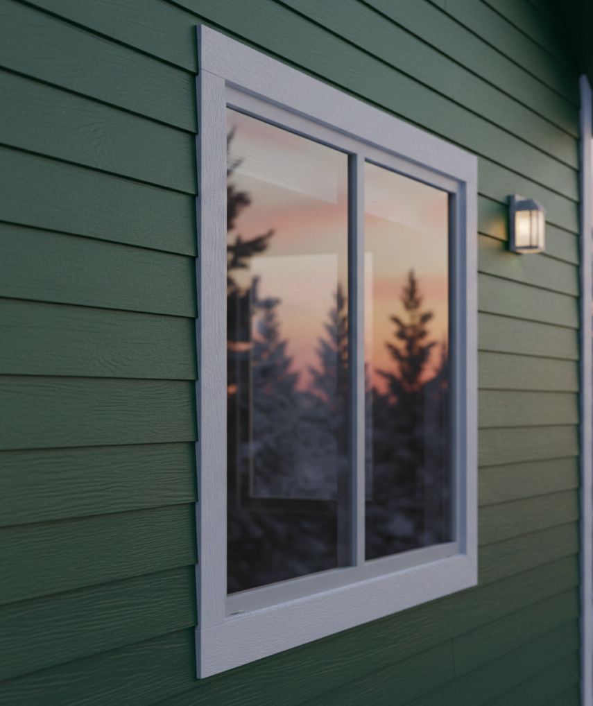 A small house with a sliding glass door in the backyard