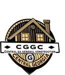 Logo for Central GA General Construction, featuring a house design in tan and black.