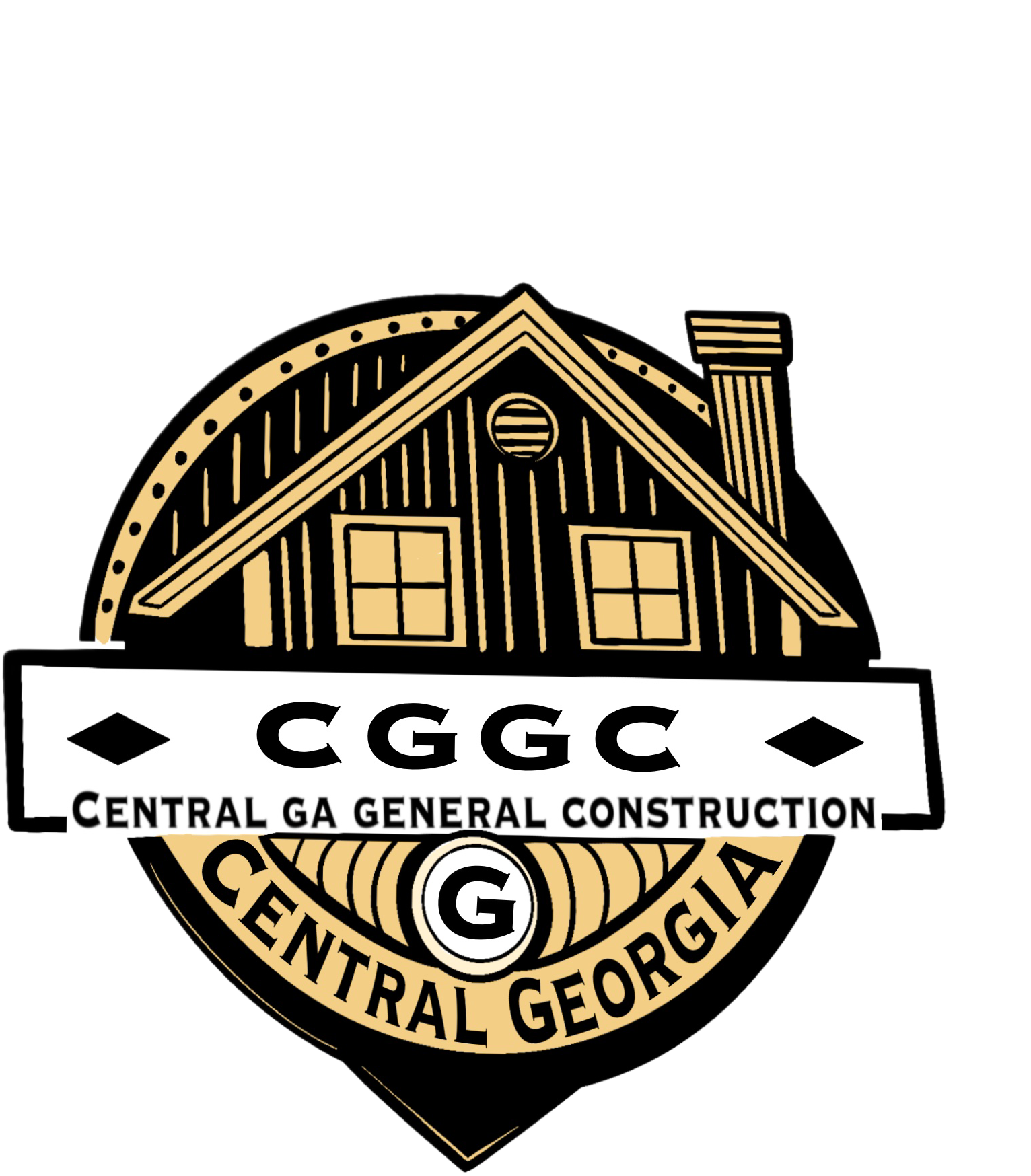 Logo for Central GA General Construction, featuring a house design in tan and black.