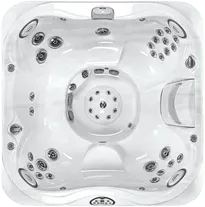 An aerial view of a jacuzzi hot tub on a white background.