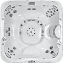 An aerial view of a jacuzzi hot tub on a white background.