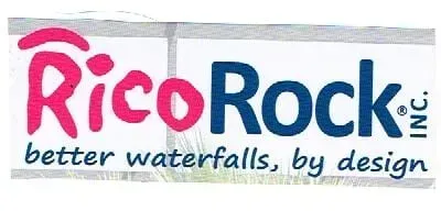 The logo for rico rock inc. better waterfalls by design