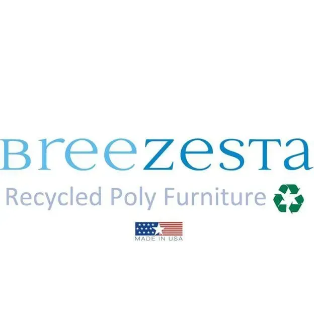 A logo for breezesta recycled poly furniture made in the usa