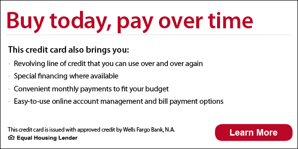 An advertisement for a credit card that says buy today pay over time