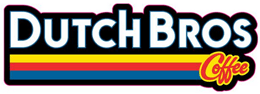 A dutch bros coffee logo with a colorful striped background