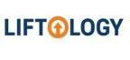 Liftology logo: Dark blue text with an orange circle and upward arrow.