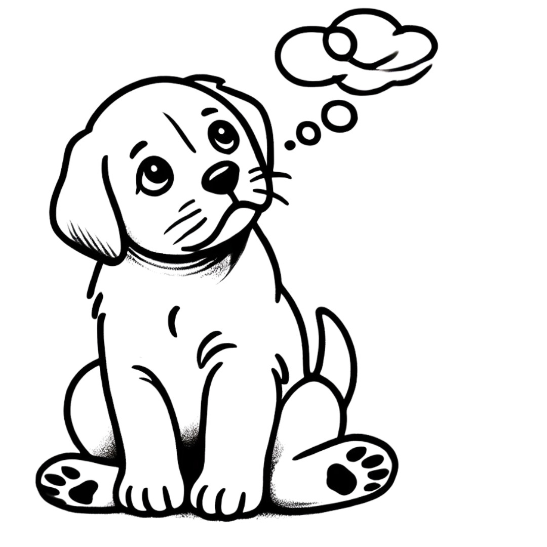 An illustration of a puppy and a mind cloud