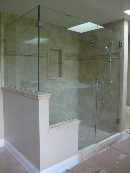 stand alone shower door with glass walls