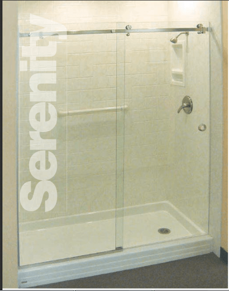 shower glass sliding door with white lettering