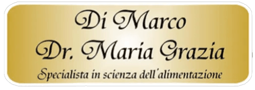 Golden logo reading &ldquo;Di Marco Dr. Maria Grazia&rdquo; with subtitle &ldquo;Specialista in scienza dell&rsquo;alimentazione&rdquo;