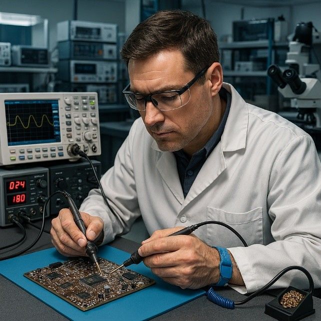 Engineer replacing surface mount component