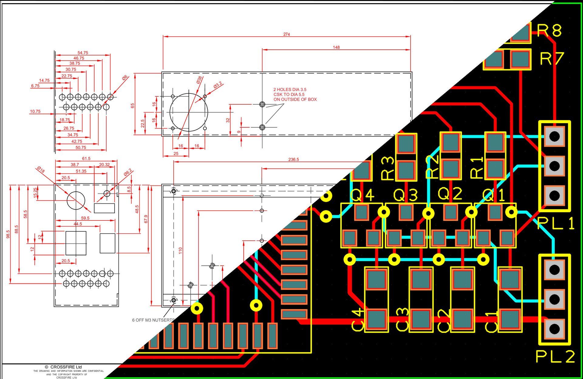 2D Technical Drawing and PCB layout