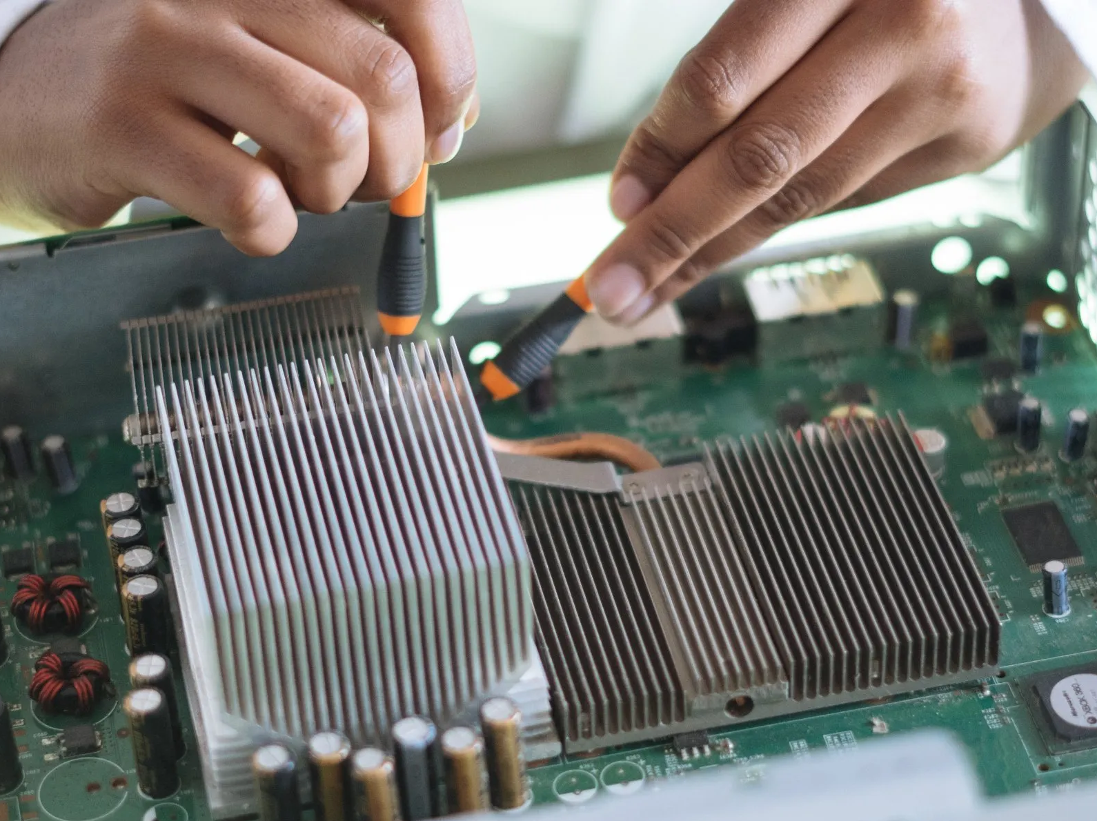 Engineer testing motherboard