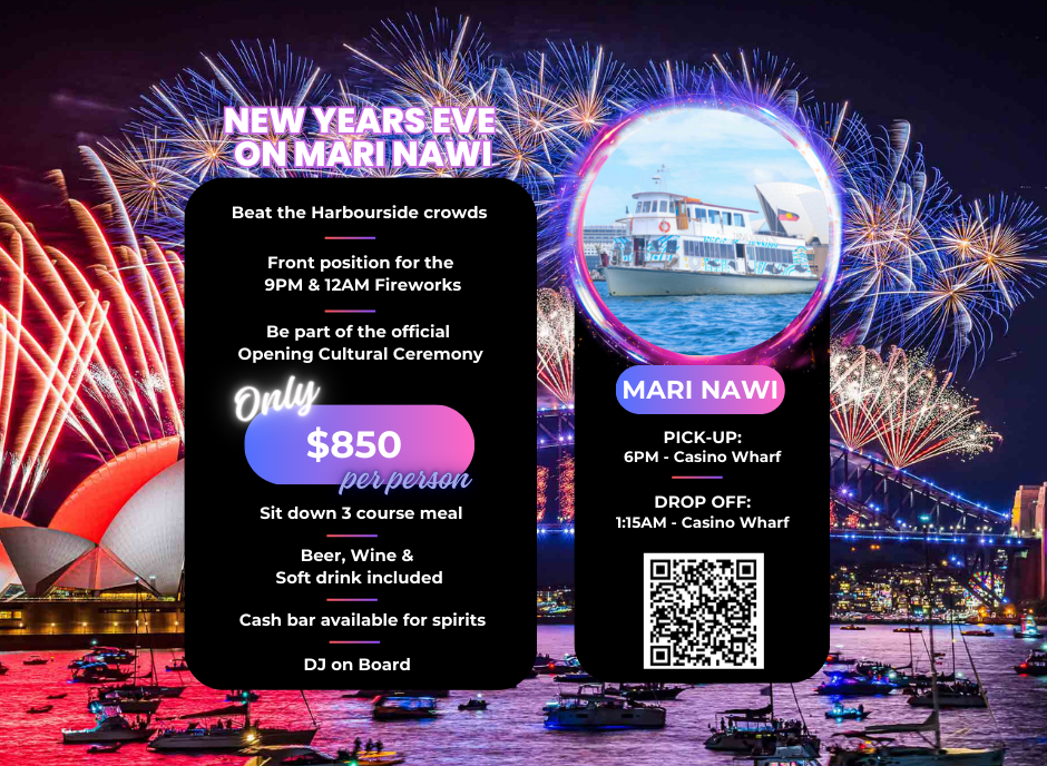 Sydney New years eve cruise on the mari nawi vessel with tribal warrior